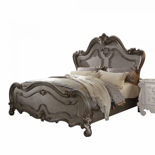 Queen gray bed in a modern bedroom setting