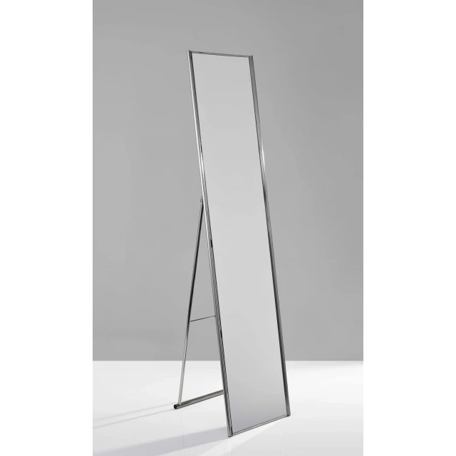 Brushed steel floor mirror displayed as a home decor item in an online shop