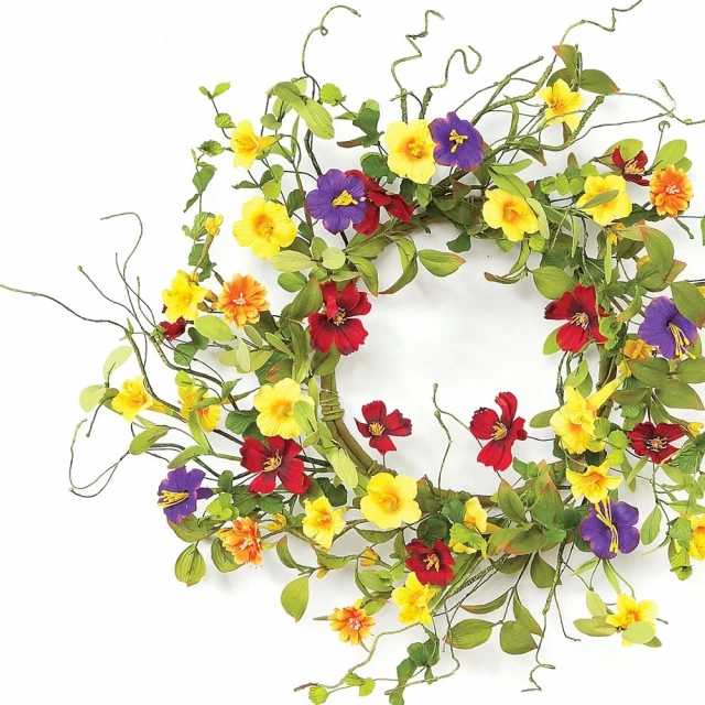 Green yellow artificial summer mixed wreath with flowers petals and creative arts bouquet