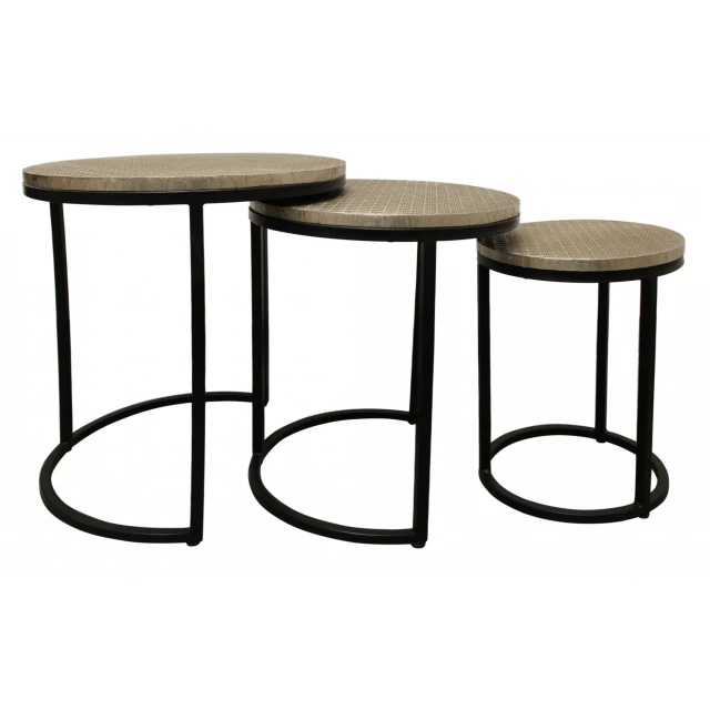 Black silver round nested tables set furniture for modern interior design