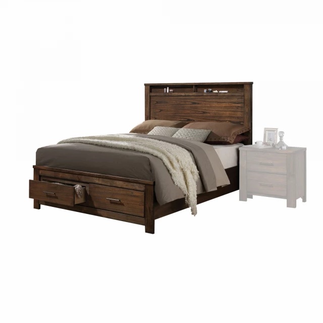 Brown black upholstered bed with elegant design in online shop