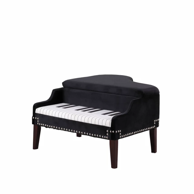 Velour baby grand piano storage bench with comfortable wood design and musical instrument accessory