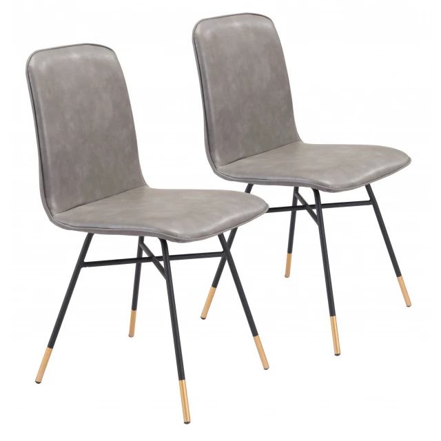 Upholstered faux leather dining side chairs with wood armrests and comfortable seating