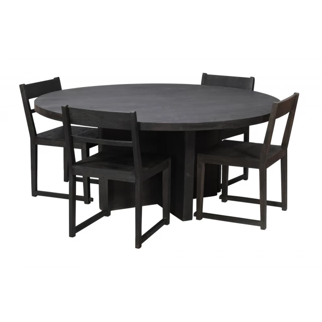 Gray rounded solid wood dining table with chairs outdoor furniture setting