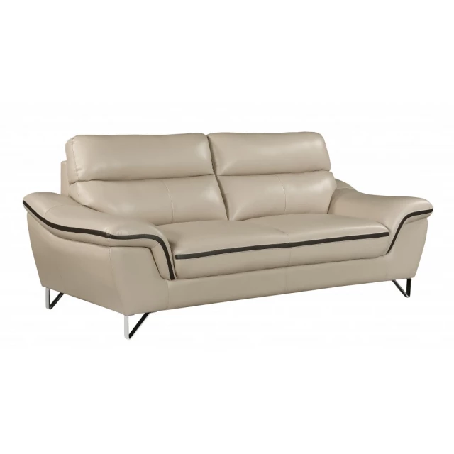 Beige silver leather sofa with comfortable rectangular design suitable for both indoor and outdoor use