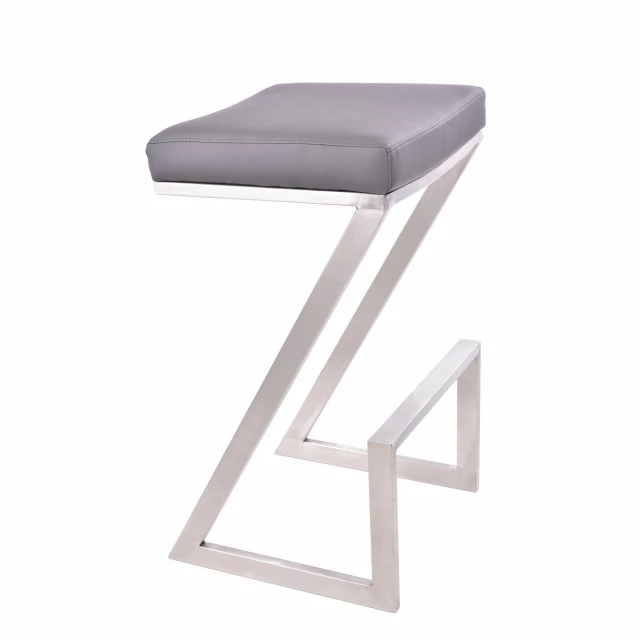 Iron backless counter height bar chair in electric blue and magenta with wood and metal details