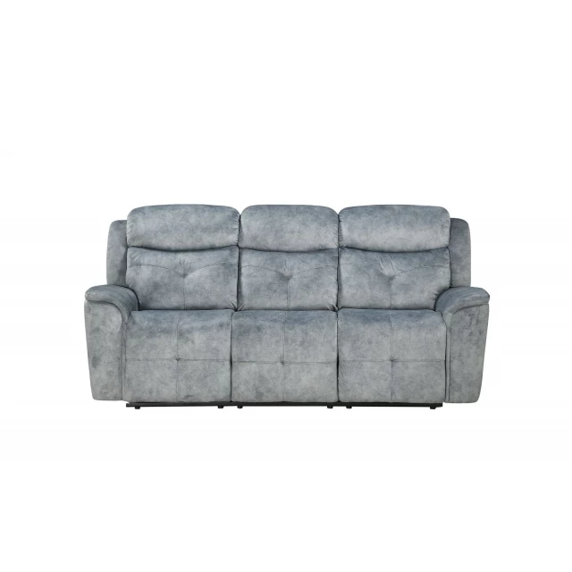 Gray black velvet reclining sofa with comfortable armrests and natural material upholstery