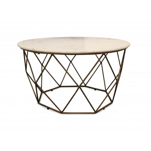 Round marble iron geometric coffee table with glass and creative arts design