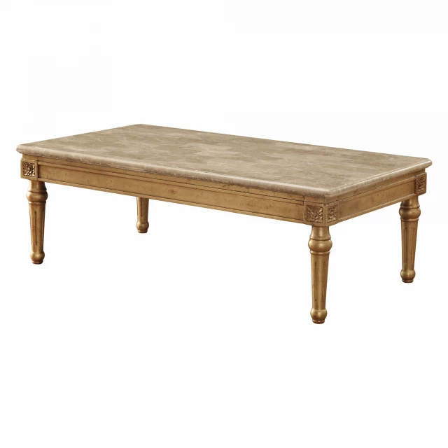 Marble antique gold wood coffee table with hardwood plank design suitable for outdoor use