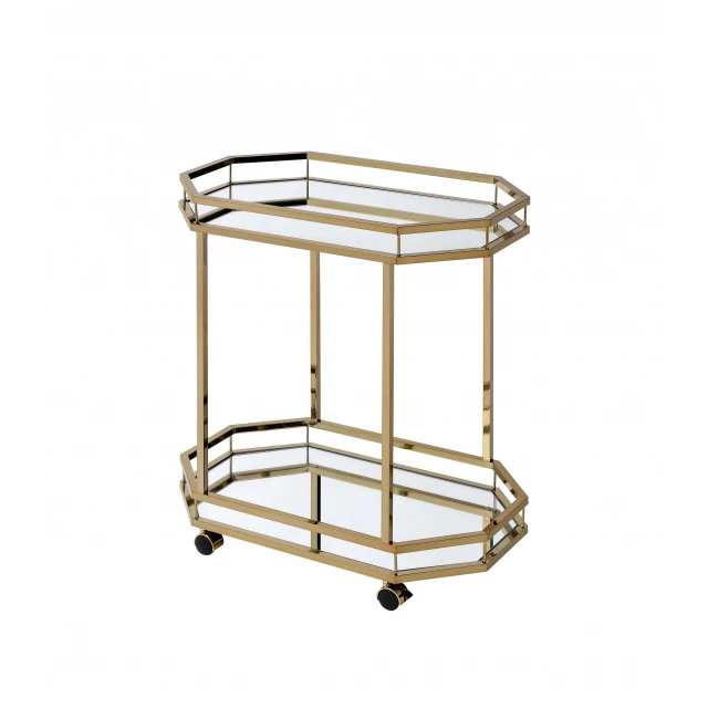 Finish metal serving cart with mirror shelves and aluminium details at event