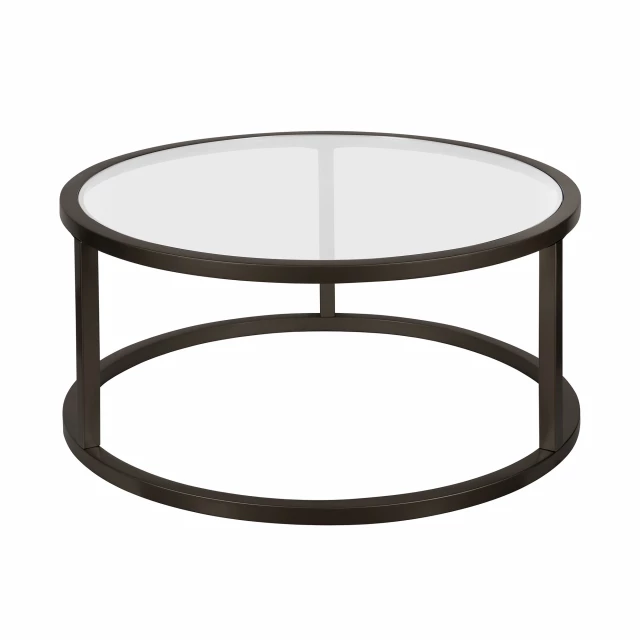 Black glass steel round coffee table with transparent and circle elements