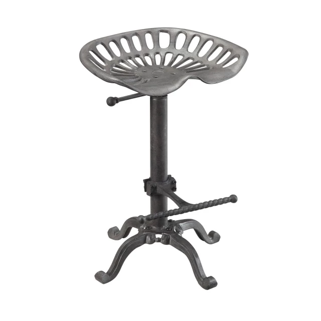 Iron backless adjustable height bar chair with metal pattern and monochrome design