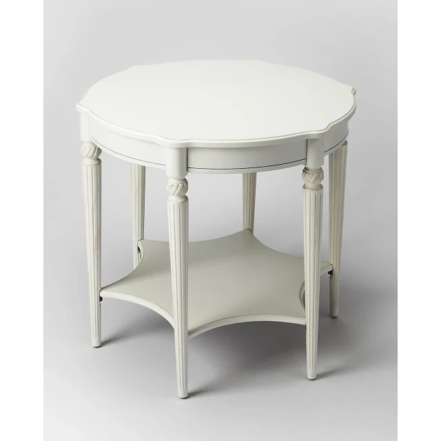 cottage white accent table with natural wood material in an outdoor setting