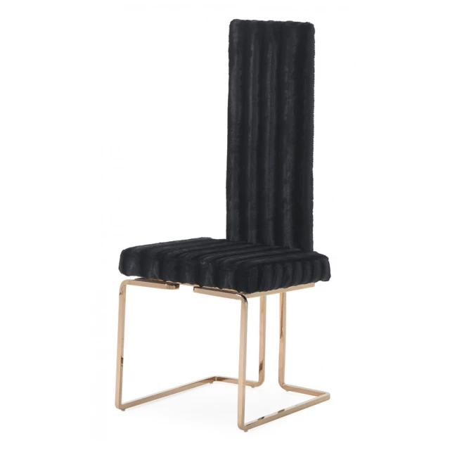 Black rose gold dining chairs with wood and metal construction