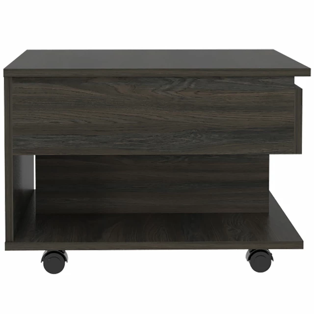 Rectangular manufactured wood coffee table with drawer and metal accents