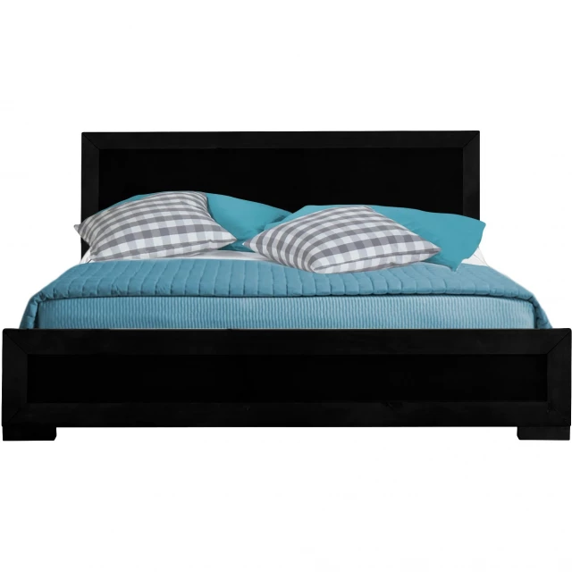 Black wood full platform bed in minimalist bedroom design
