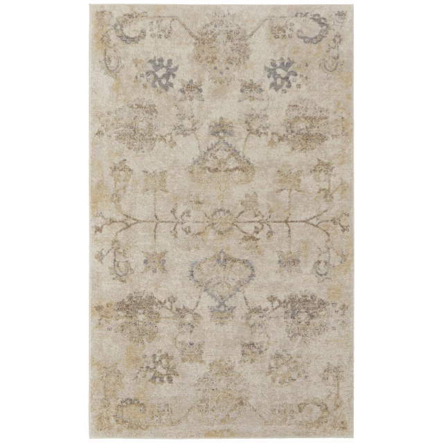 abstract power loom distressed area rug in brown beige rectangle pattern