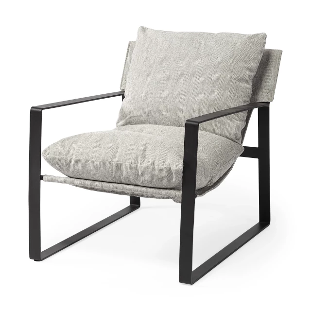 Ash gray black metal sling chair with armrests and comfortable composite material for outdoor use