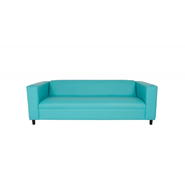 Teal blue faux leather sofa with comfortable rectangle studio couch design and aqua accents