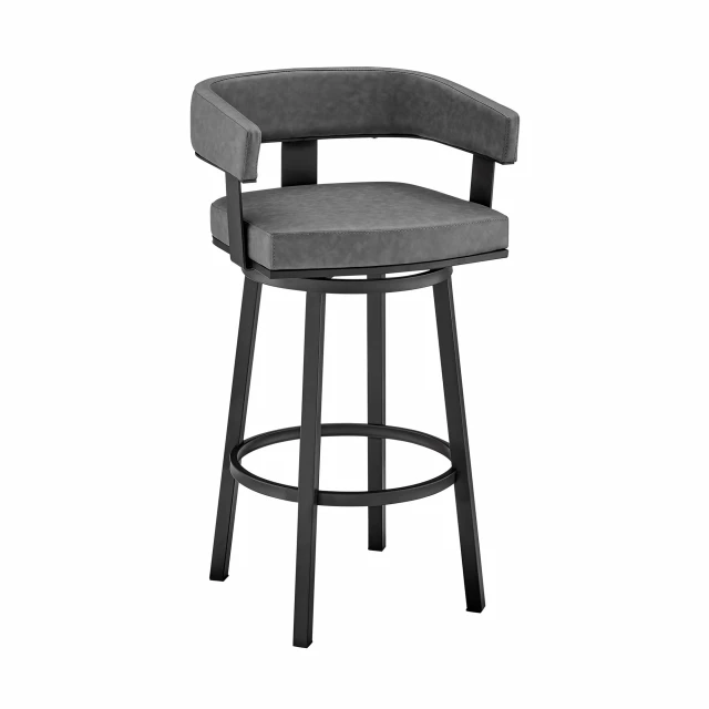 Low back counter height bar chair with wood metal design and armrest