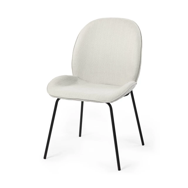 White black upholstered fabric side chairs with wood armrests and comfortable rectangle design