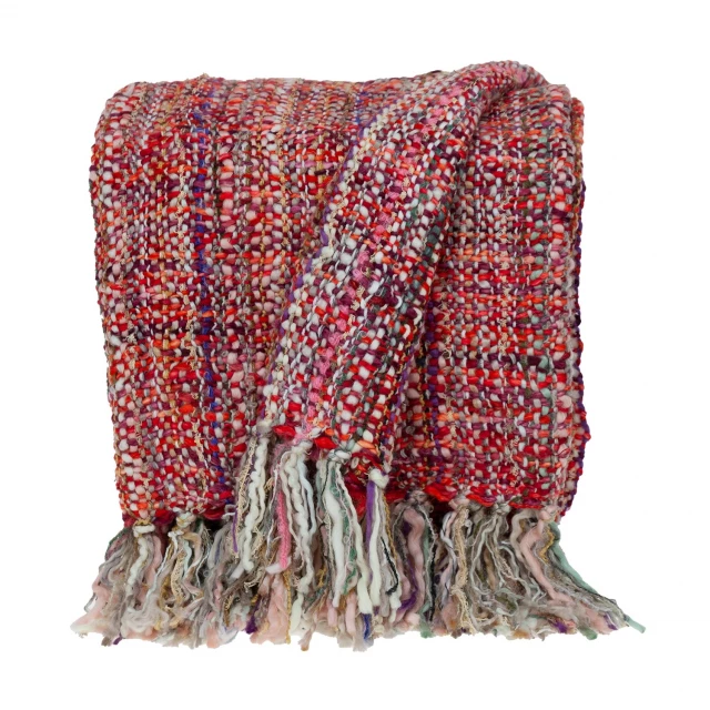 Boho red purple basketweave throw blanket featuring outerwear art pattern and fashion design