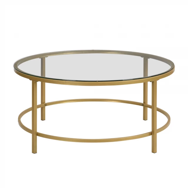 Gold clear glass round coffee table with metal base and modern design furniture