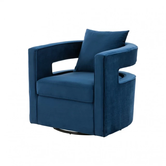 Stylish blue velvet swivel chair with armrests and comfortable club chair design in electric blue