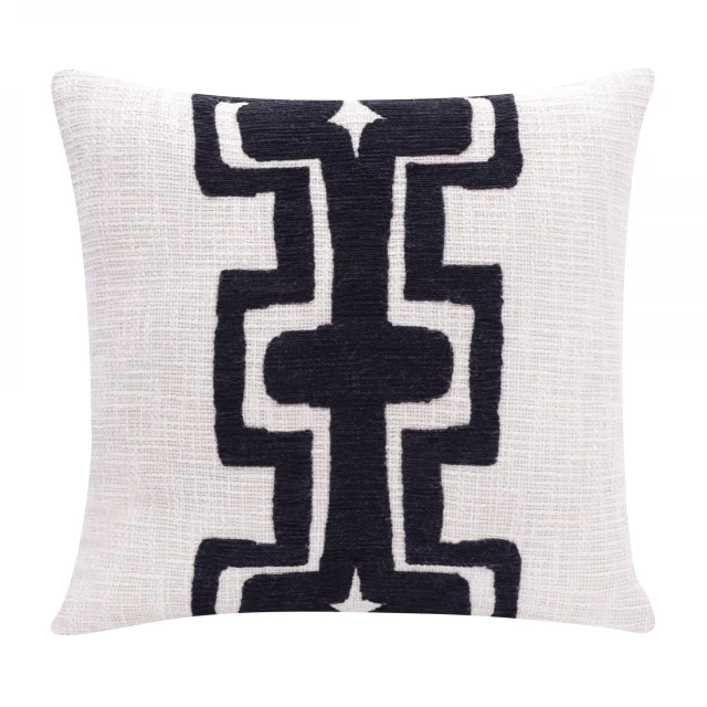 Black ivory cotton geometric zippered pillow with a modern design