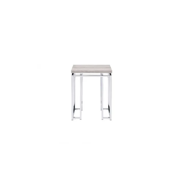 Manufactured wood metal square end table with titanium and aluminium accents