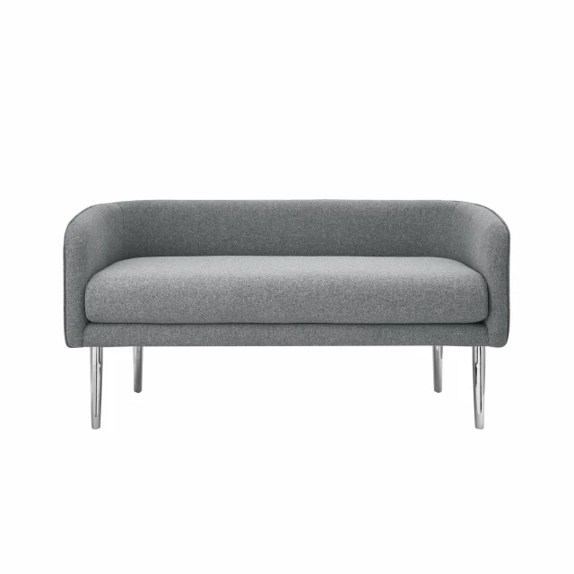 Gray brown upholstered linen bench with armrests for outdoor comfort