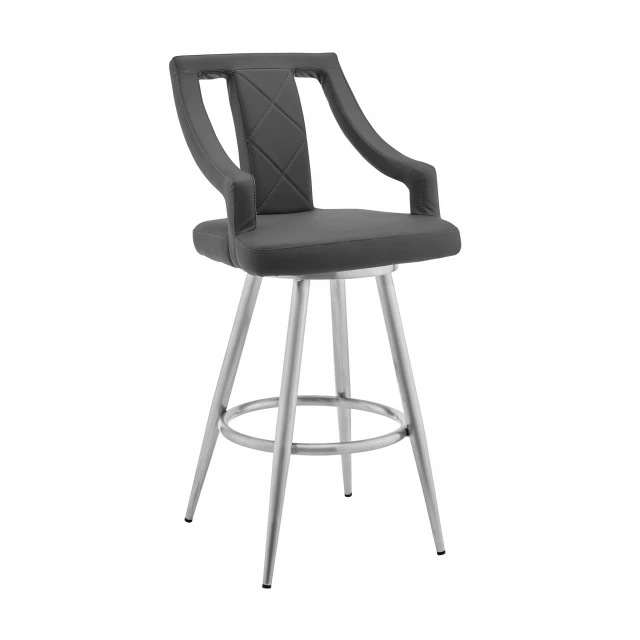 Iron swivel bar height chair with metal and plastic composite material offering comfort for outdoor furniture