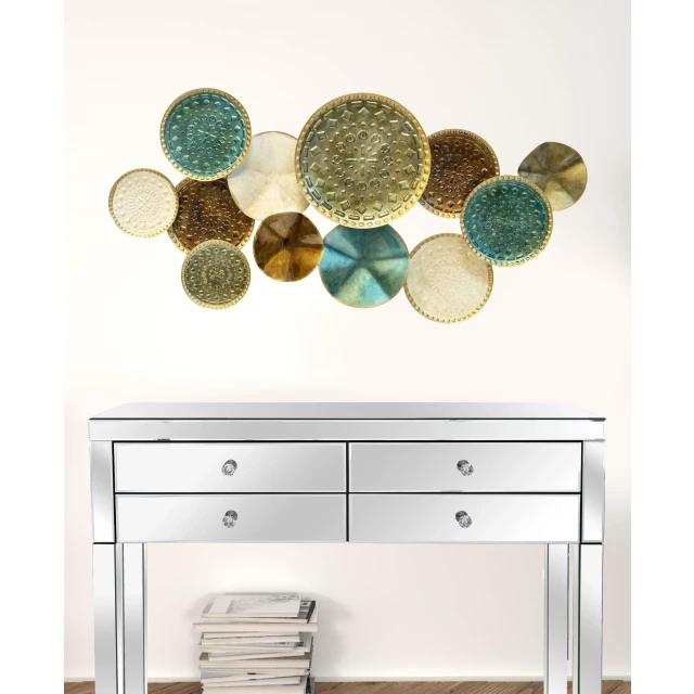 textured metal multi plates wall decor product with cabinetry and furniture elements