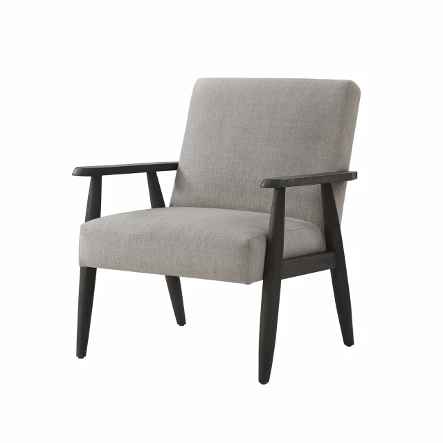 Gray black linen armchair with wood armrests for comfortable seating