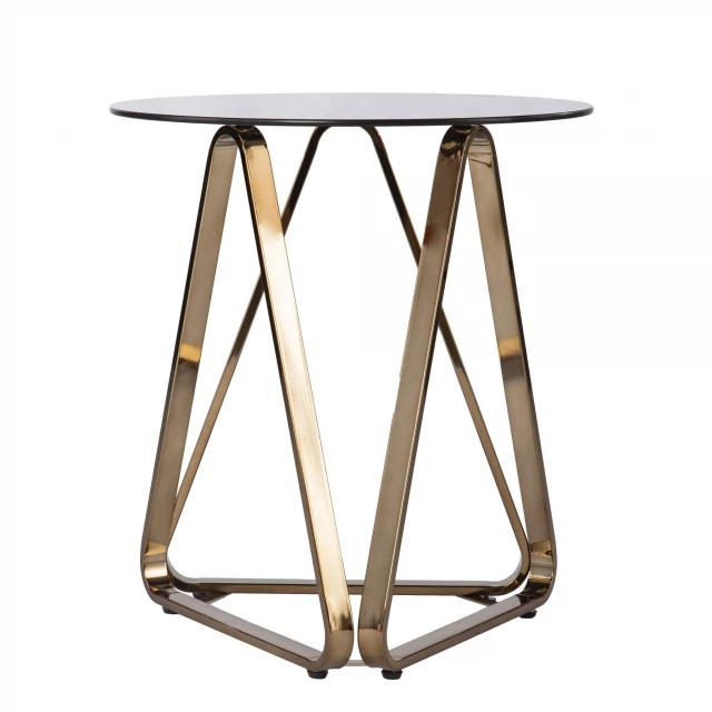 Champagne glass iron round end table with intricate frame design
