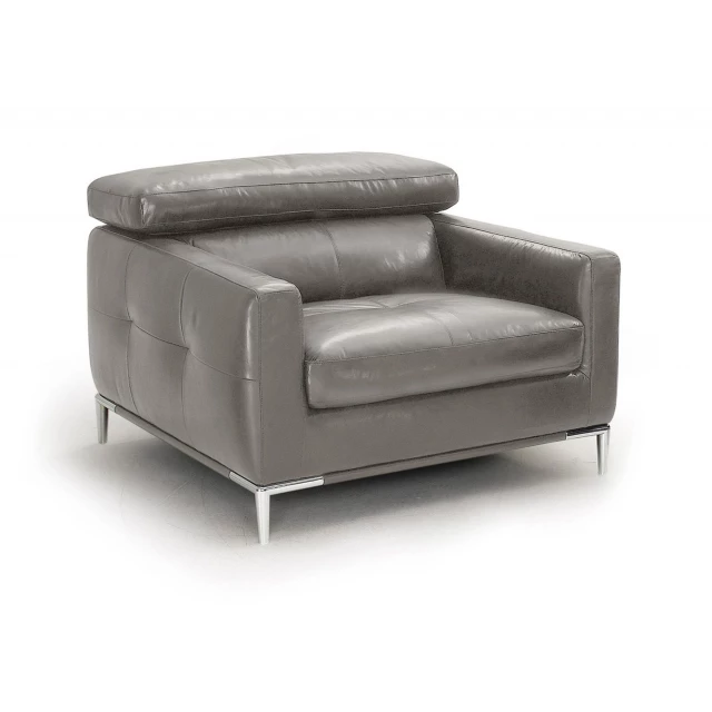 Genuine leather silver solid lounge chair with comfortable rectangle armrests and studio couch design