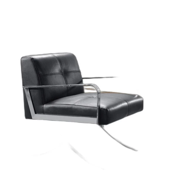 Black leather steel lounge chair with armrests and wooden flooring design for modern comfort