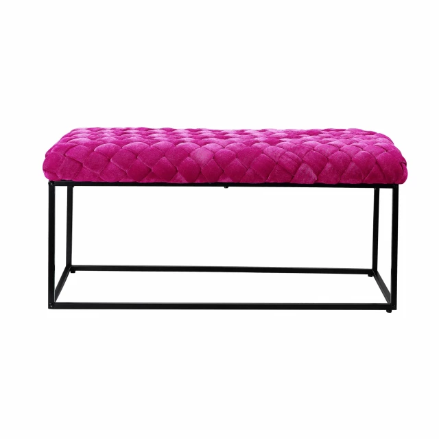 Fuchsia black upholstered velvet bench with comfortable rectangle ottoman design suitable for outdoor furniture