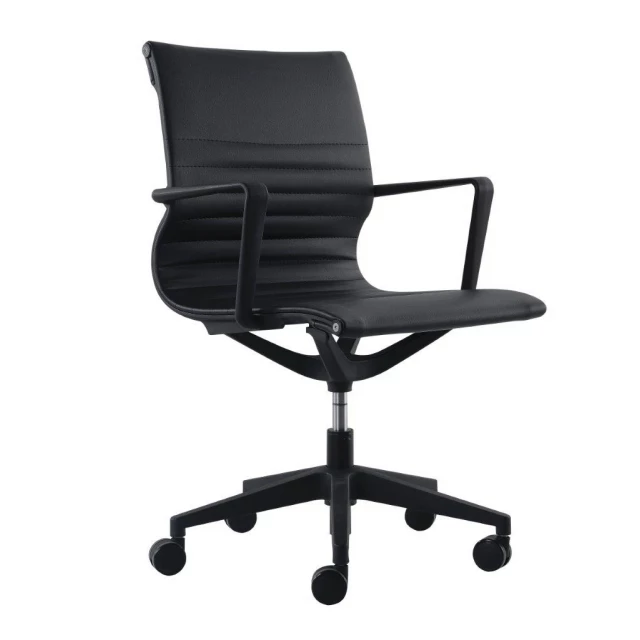 swivel faux leather rolling office chair with armrests and metal base