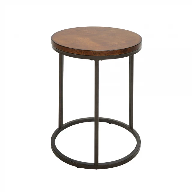 Gray manufactured wood square end table with wood stain finish in an outdoor setting