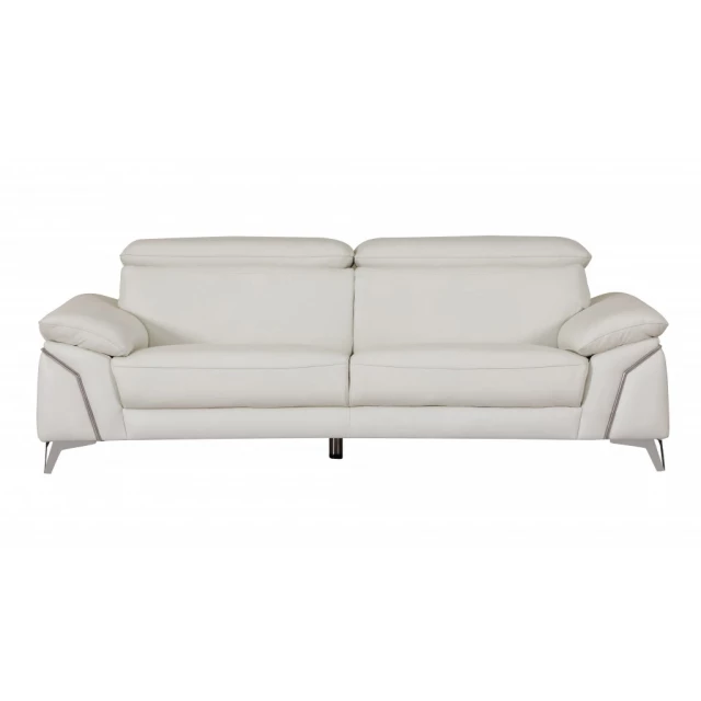 White silver Italian leather sofa with comfortable rectangle studio couch design