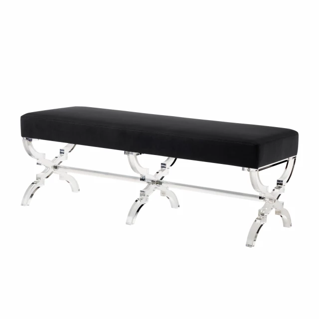Black clear upholstered velvet bench furniture with rectangle shape for modern home decor