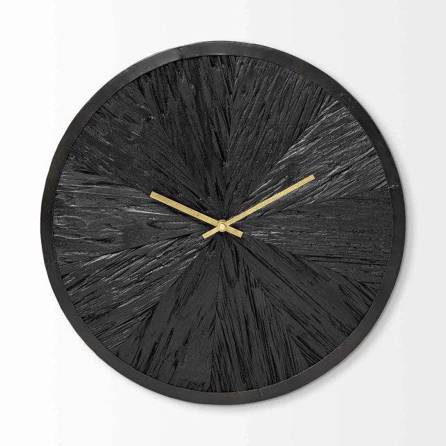 round large black modern wall clock with grey rim and circular design