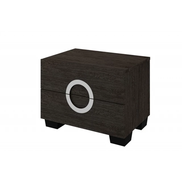 Brown mirrored nightstand with manufactured wood drawers and modern design elements