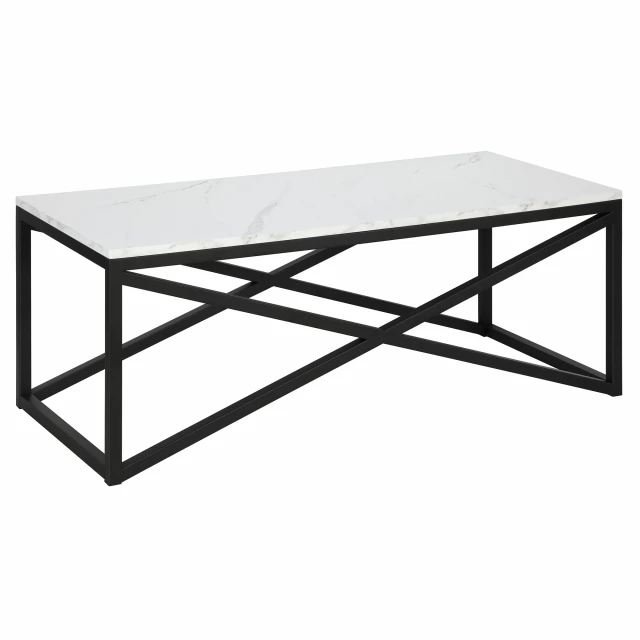 Black faux marble steel coffee table with a rectangular shape for outdoor use