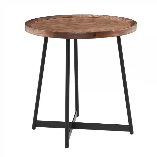 Round side table in American walnut black with metal accents and plywood details