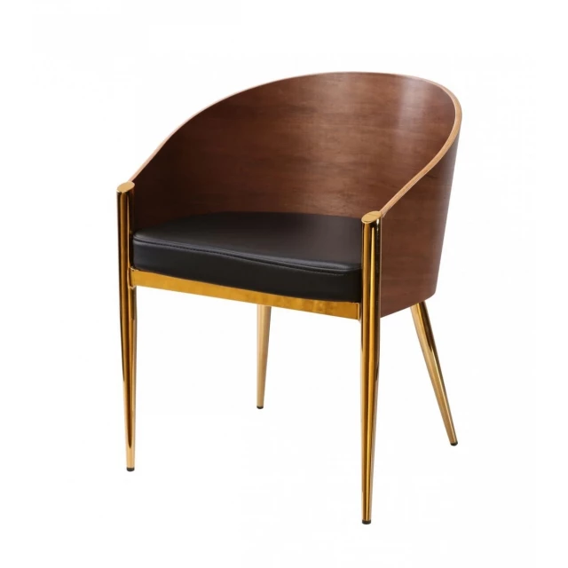 Gold stylish faux leather accent chair with wood details