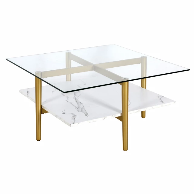 Glass steel square coffee table with shelf for modern outdoor furniture design