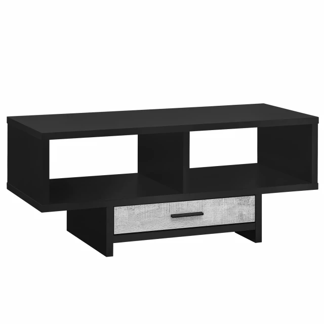 Black gray coffee table with drawer and shelves in hardwood plywood