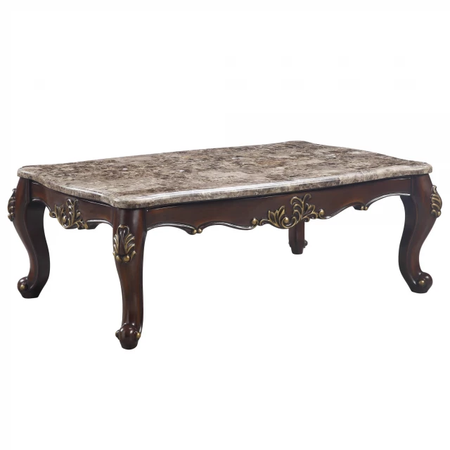 Marble solid wood rectangular coffee table with wood stain finish